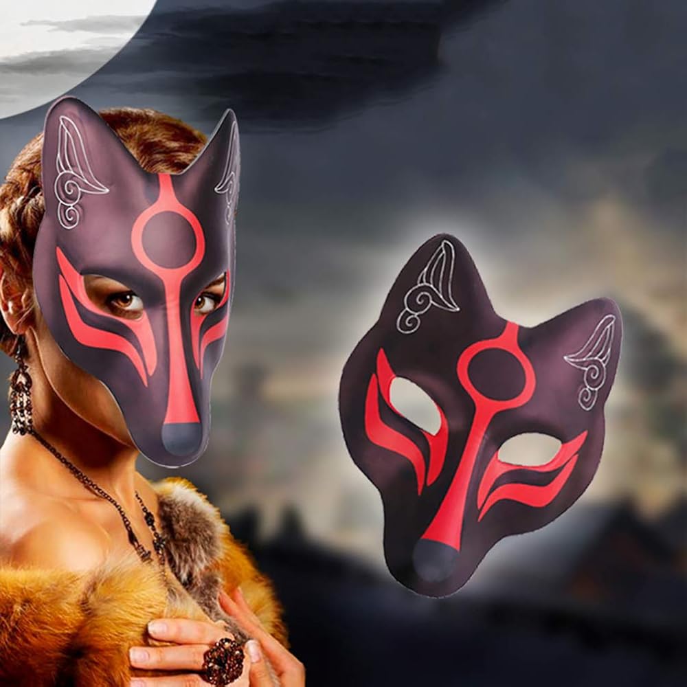 VALICLUD 2pcs Fox Mask Japanese Kabuki Kitsune Masks Half